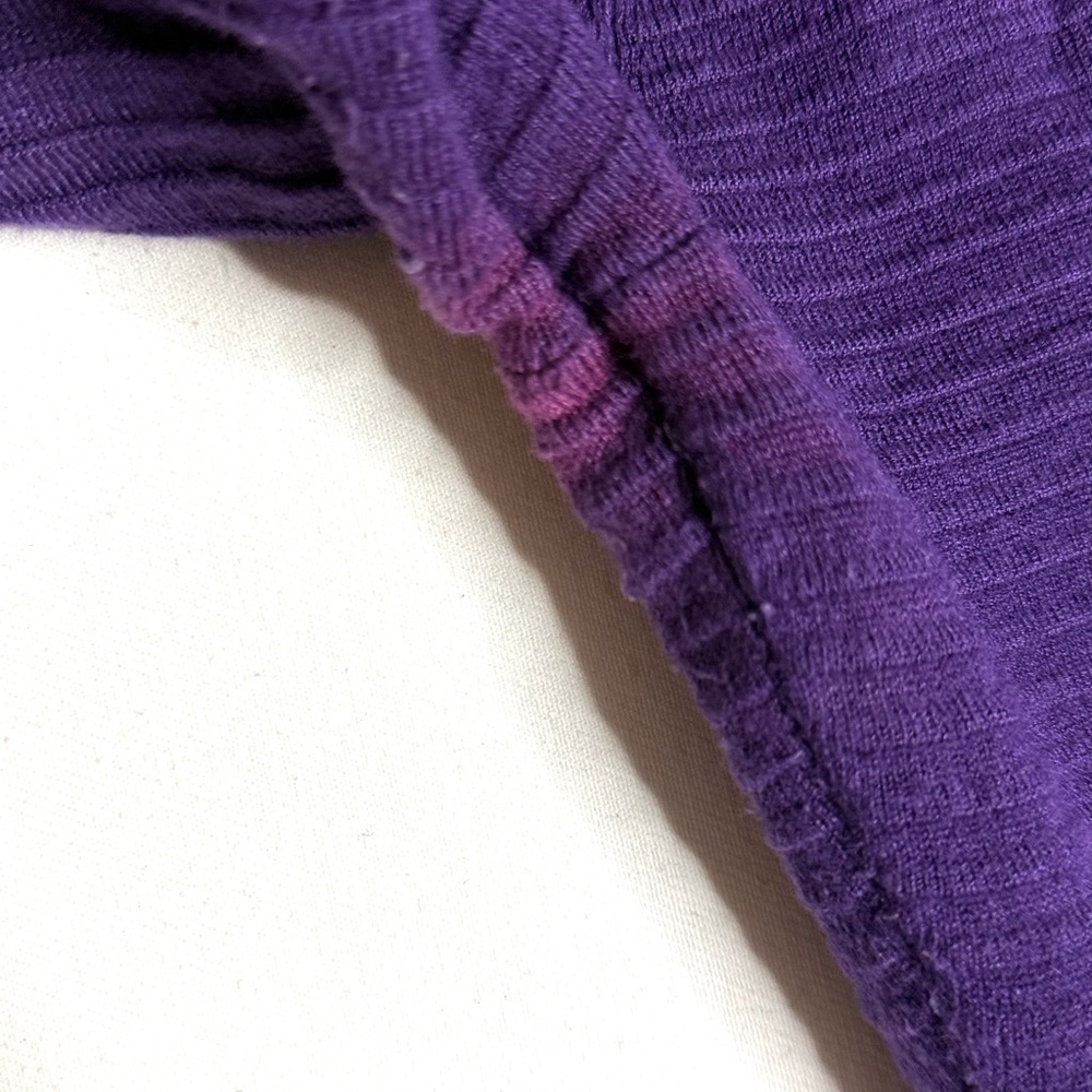 Karen Millen Purple and Black Ribbed Knit Dress Ruffle Hem Midi Size 1 Flawed - Picture 4 of 8